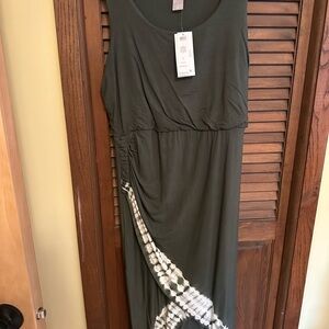 Chico's Olive Green Maxi Dress with White Accents